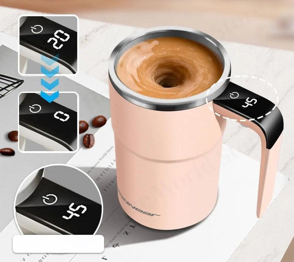 Genopladelig Selv-rørende Kaffe Kop – Smart Blandekop med Temperaturvisning
