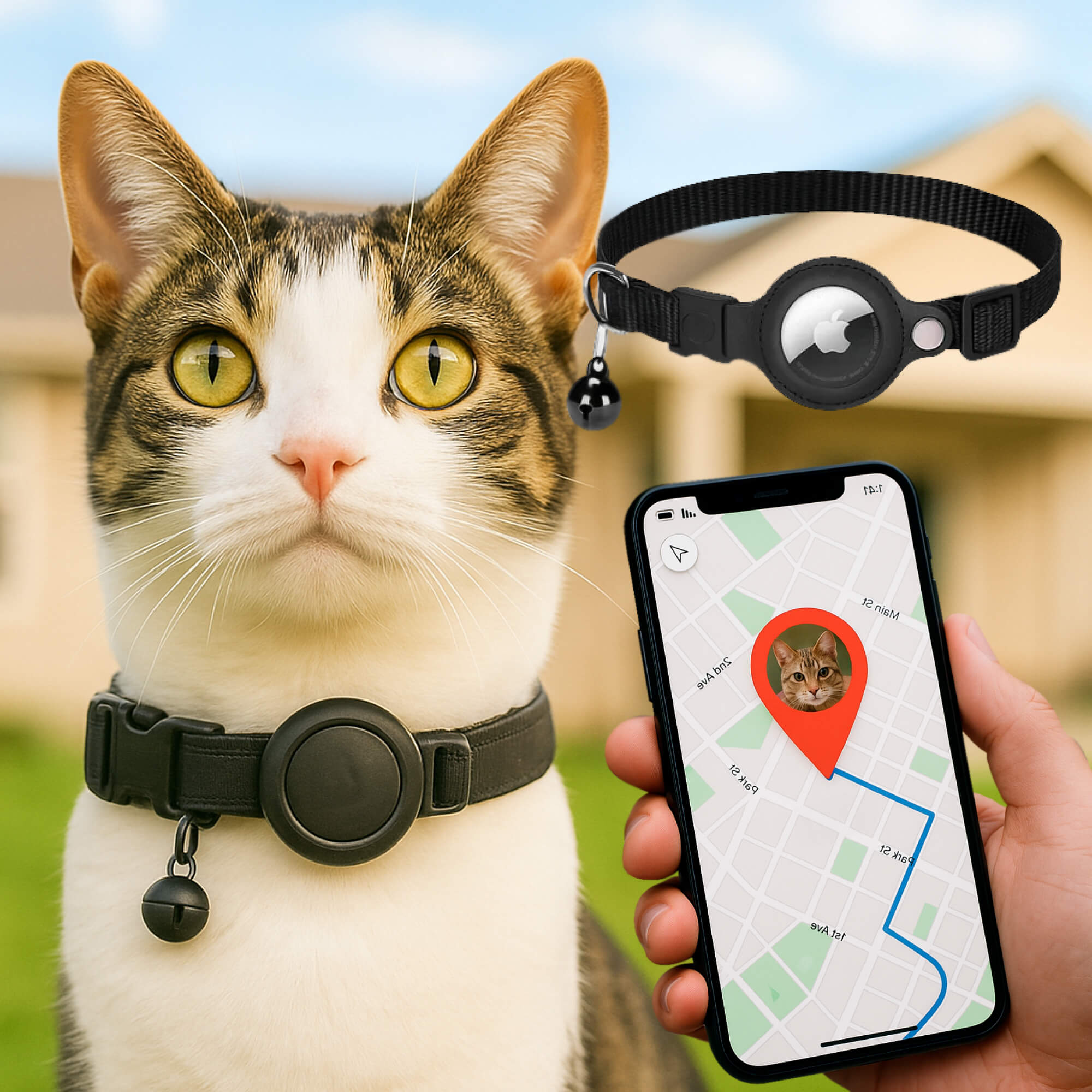 Kat GPS Tracker Halsbånd - Hurtig Udløsning & Reflekterende Design