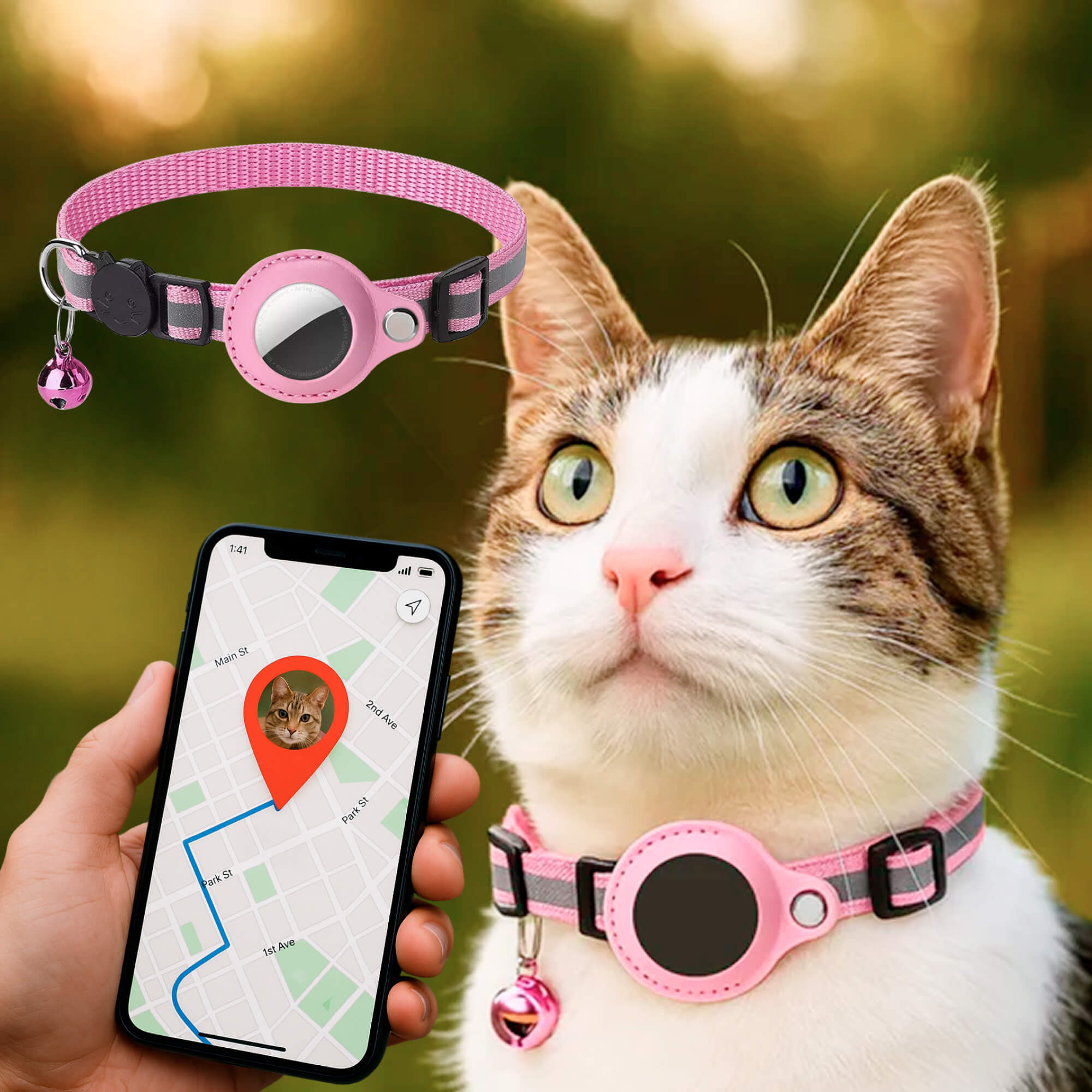 Kat GPS Tracker Halsbånd - Hurtig Udløsning & Reflekterende Design