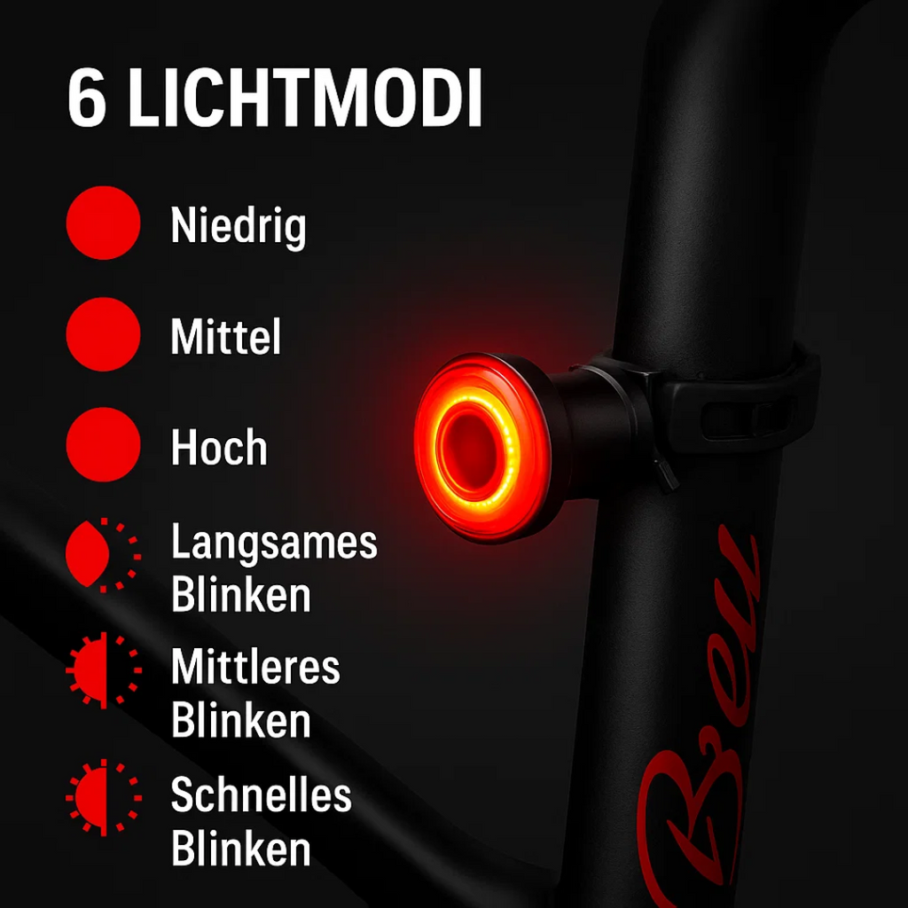 Baglygte & Bremselys til cykel og racercykel med 6 tilstande og batteri | Lumirad
