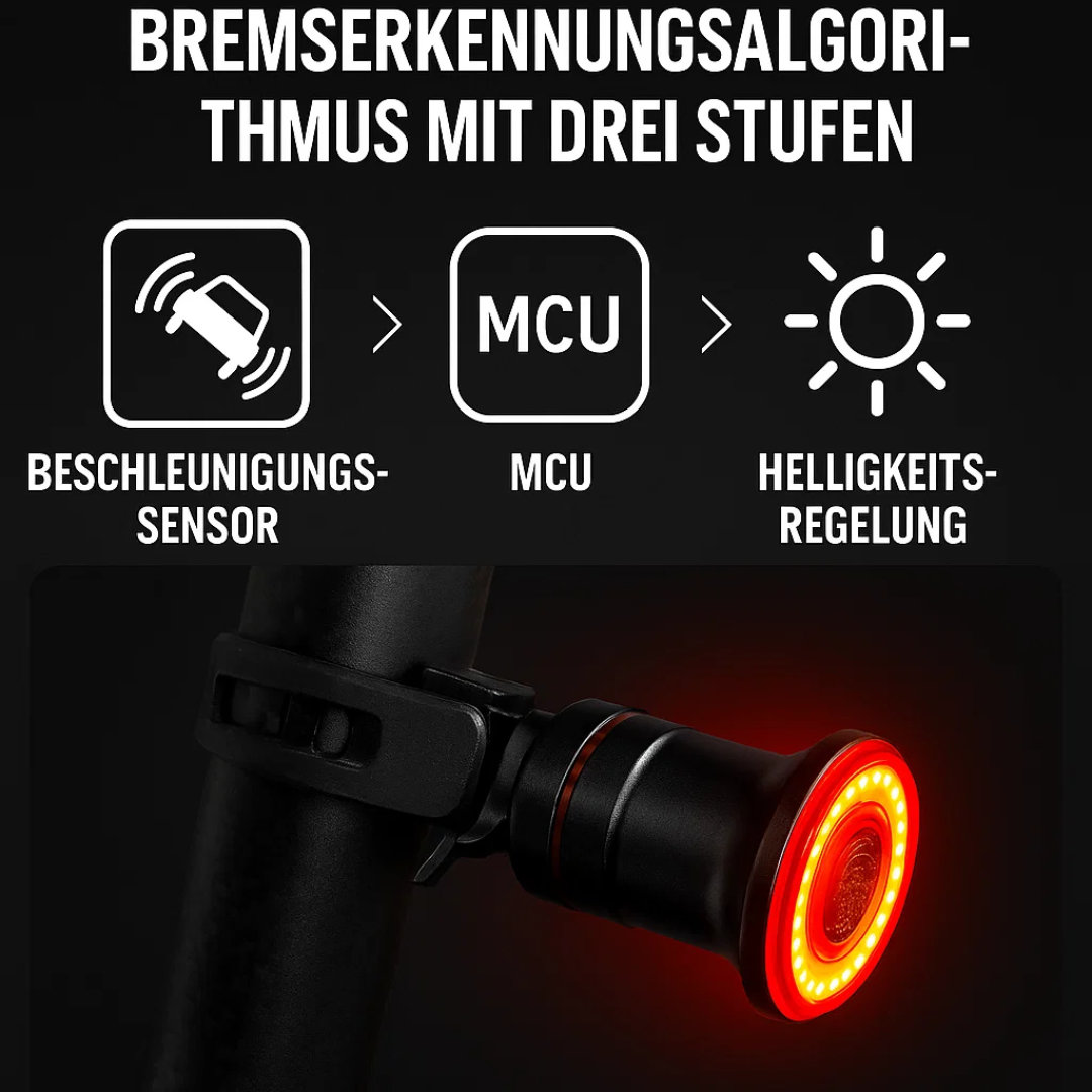 Baglygte & Bremselys til cykel og racercykel med 6 tilstande og batteri | Lumirad