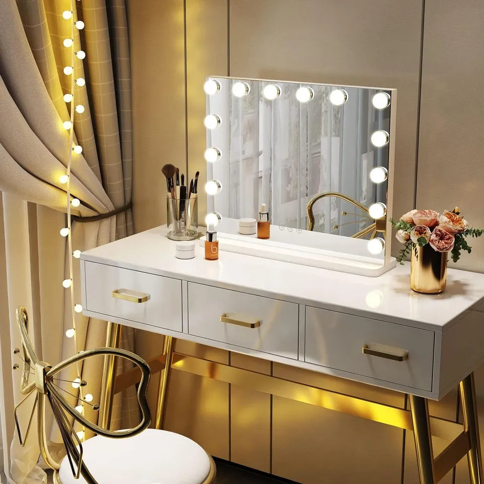AuraGlow Dimmbar LED Makeup Spejl Med Justerbart Lys