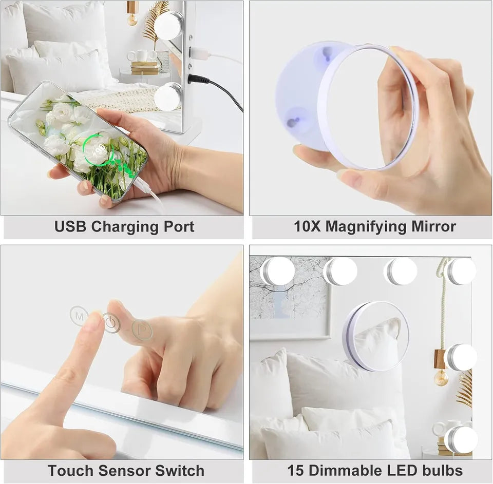 AuraGlow Dimmbar LED Makeup Spejl Med Justerbart Lys