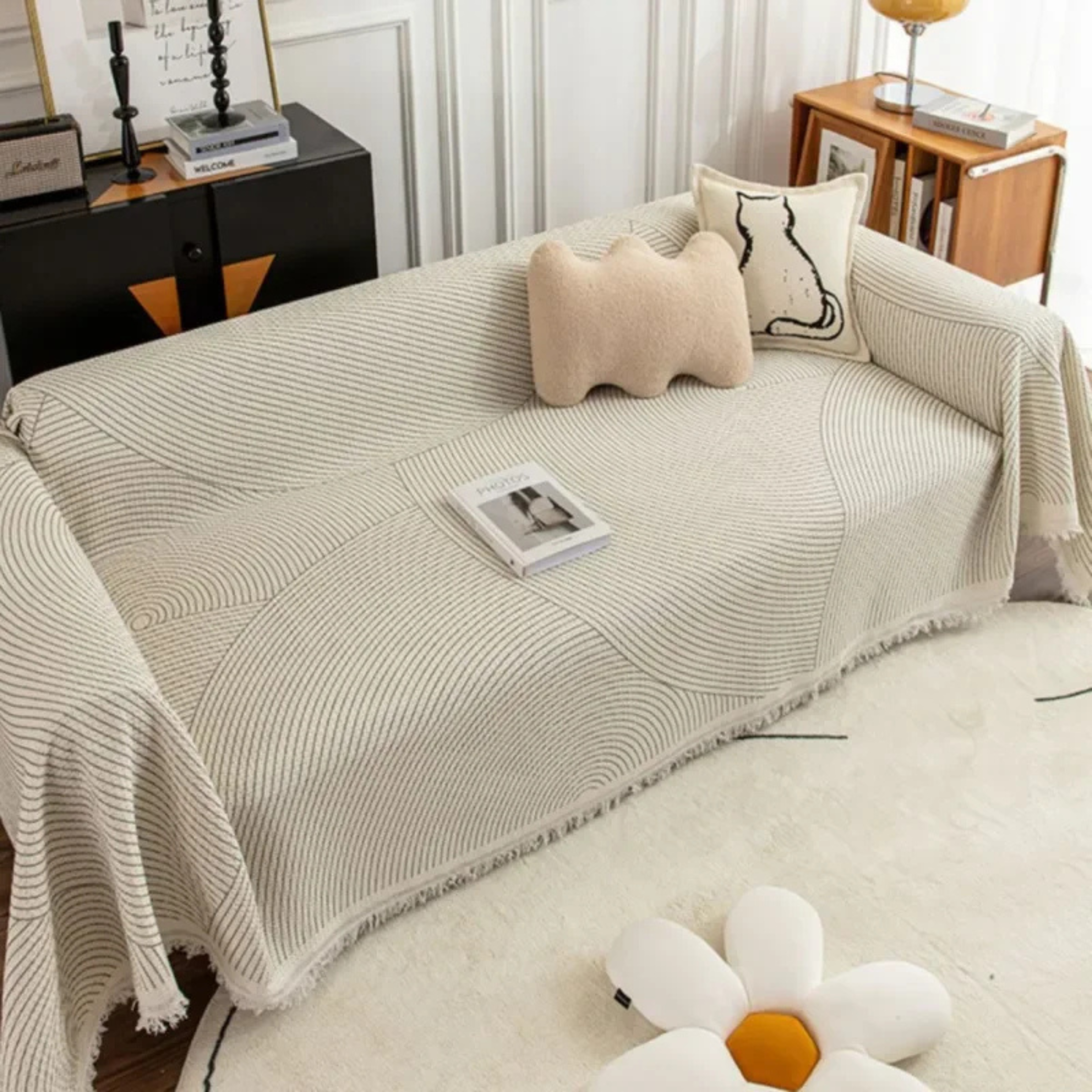 Skandinavisk Sofa Plaid med Frynse Kant