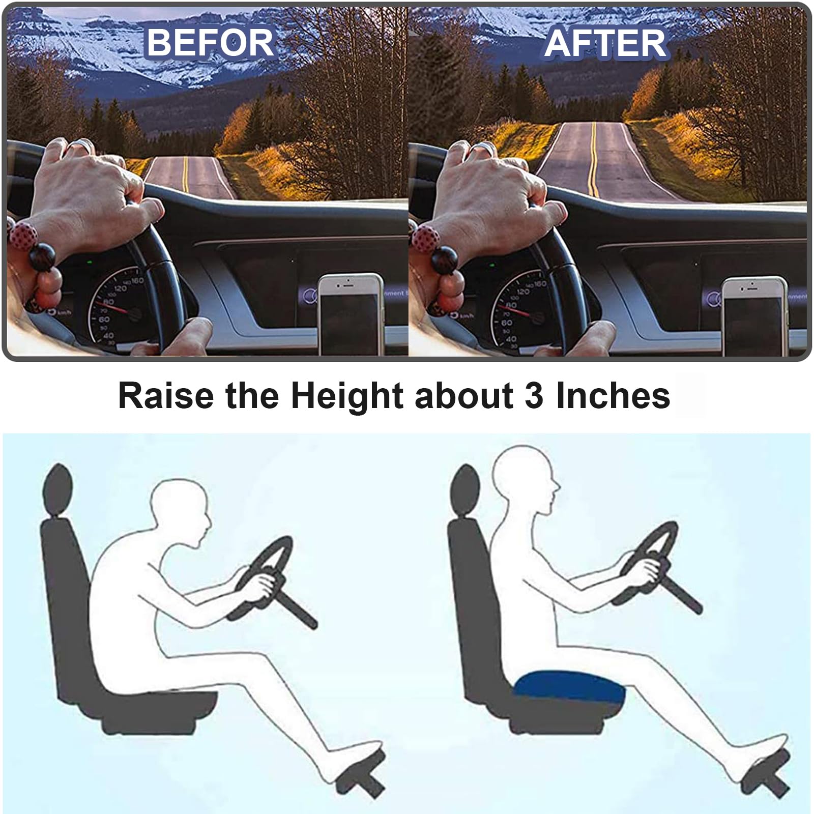Sitzerhöhung Auto Siddepude | Memory Foam Siddepude | Ergonomisk Siddepude til Kørsel | KøreKomfort