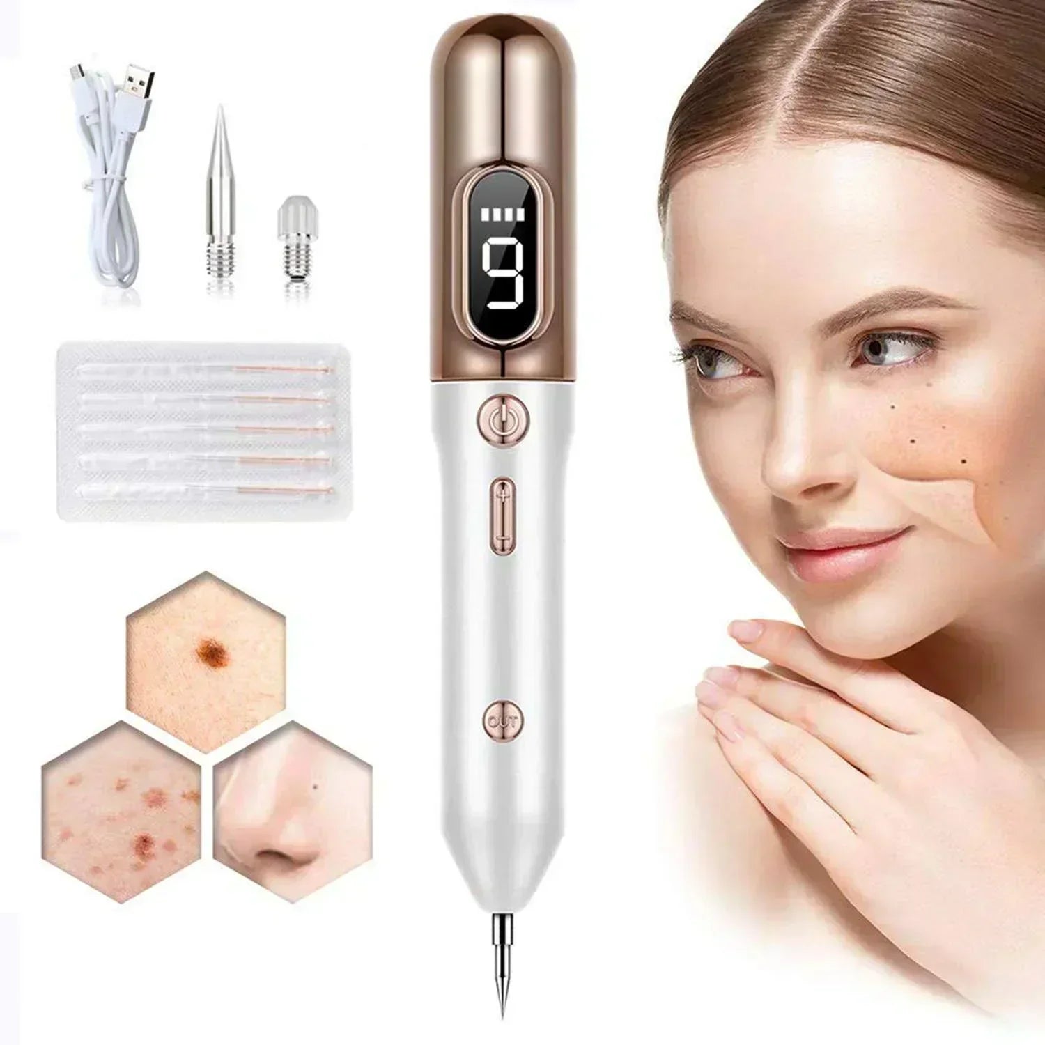 DermaNova Hjemme Skin Pen Med Ni Effekttrins Til Modermærker, Hudvækster Og Vorter