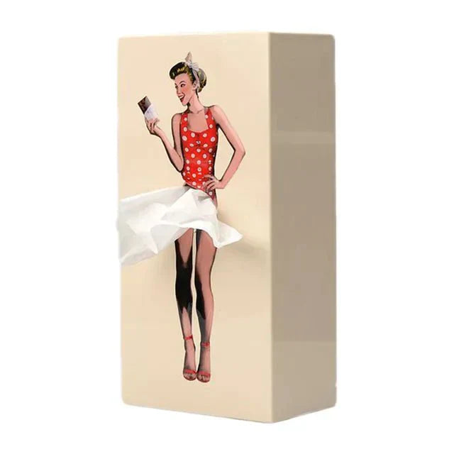 Kevara Mindeske Tissueskasse med Vintage Pin-Up Kjole Designs i Træfinish