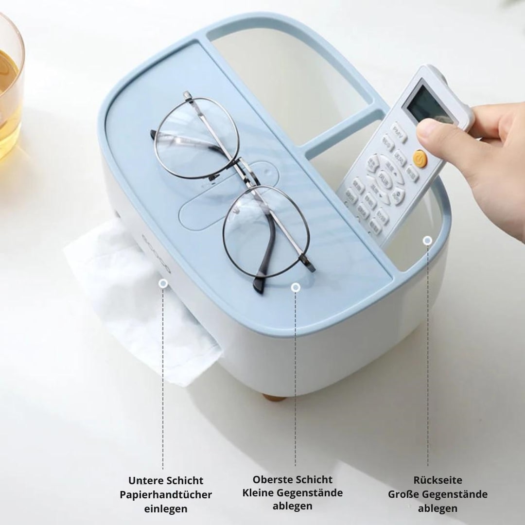 Opbevaringsboks | Lommetørklædeholder med låg & mobilholder | TidyBox