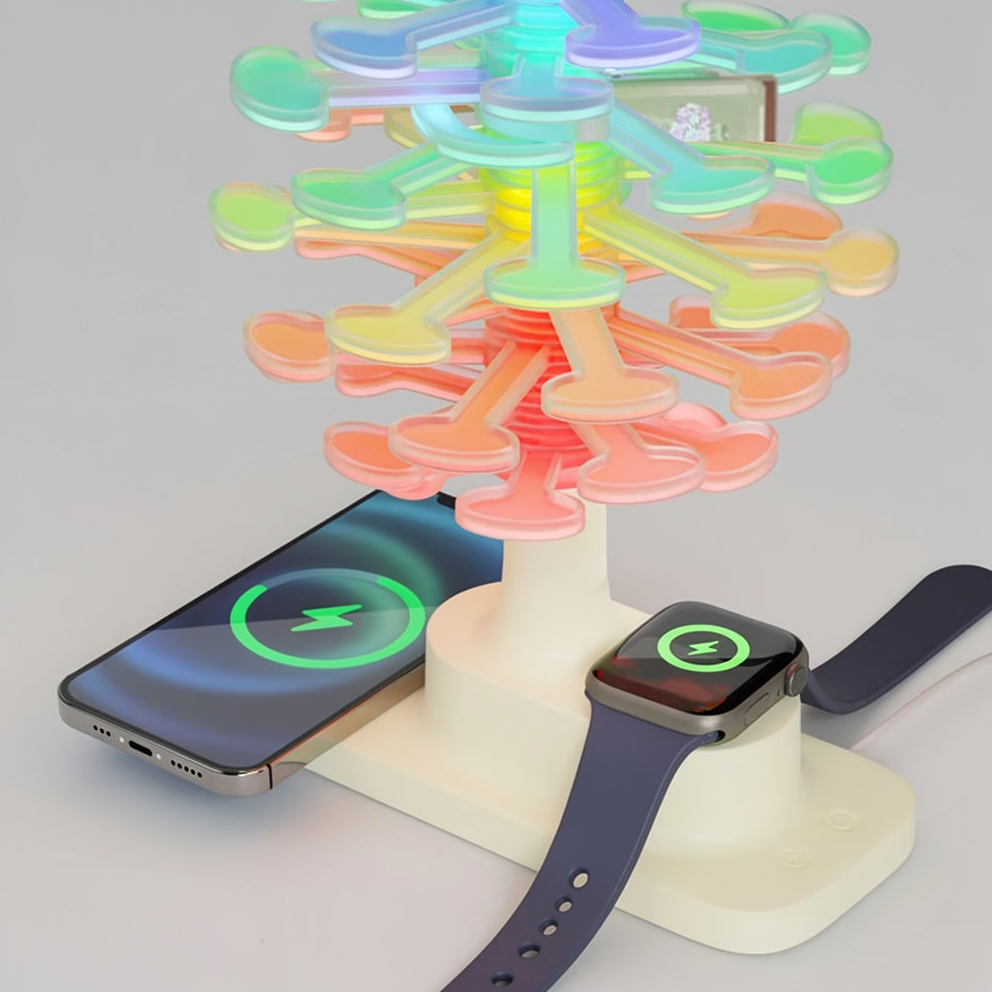 Bordlampe med oplader | RGB ambient lys | Spiraltræ design | Spiralhave