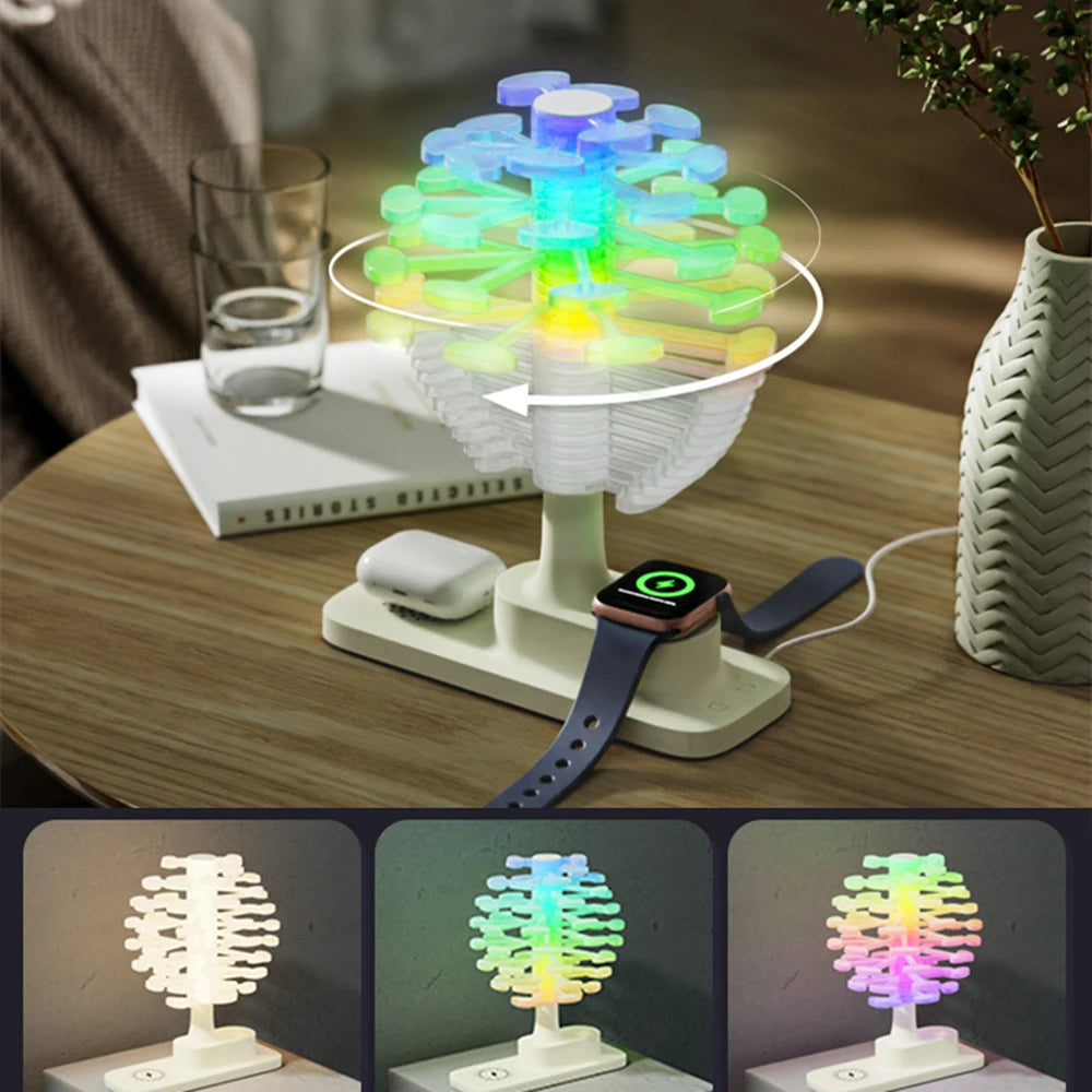 Bordlampe med oplader | RGB ambient lys | Spiraltræ design | Spiralhave