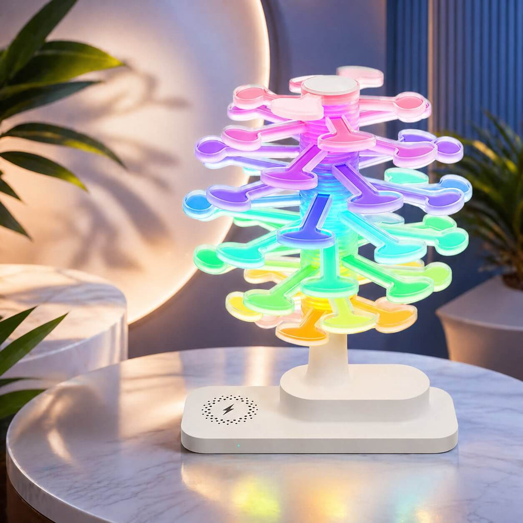 Bordlampe med oplader | RGB ambient lys | Spiraltræ design | Spiralhave