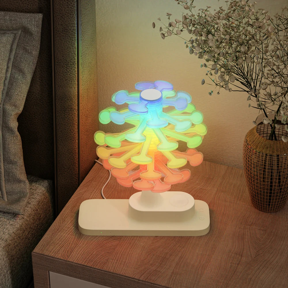 Bordlampe med oplader | RGB ambient lys | Spiraltræ design | Spiralhave