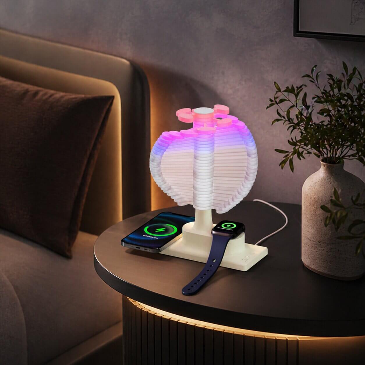Bordlampe med oplader | RGB ambient lys | Spiraltræ design | Spiralhave