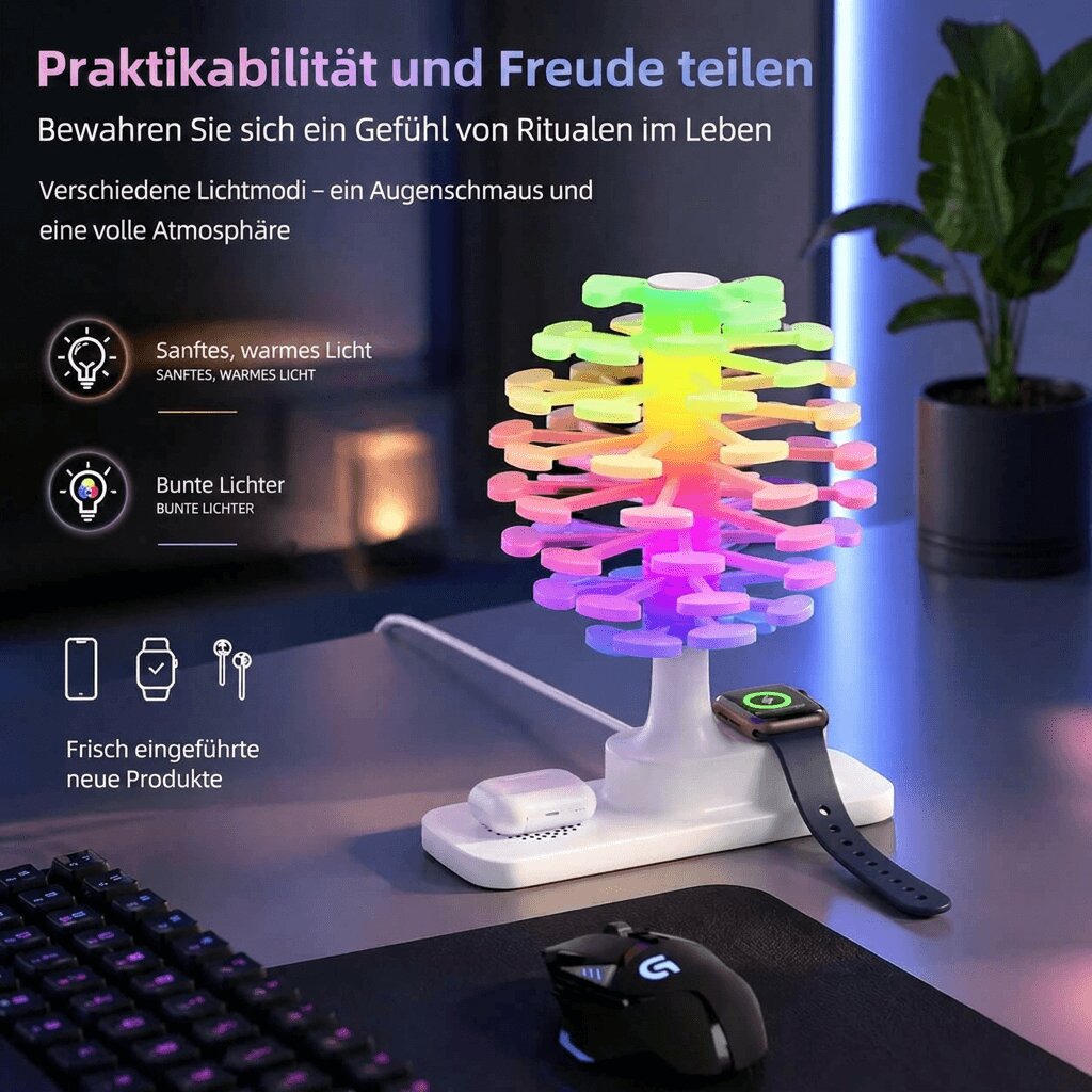 Bordlampe med oplader | RGB ambient lys | Spiraltræ design | Spiralhave