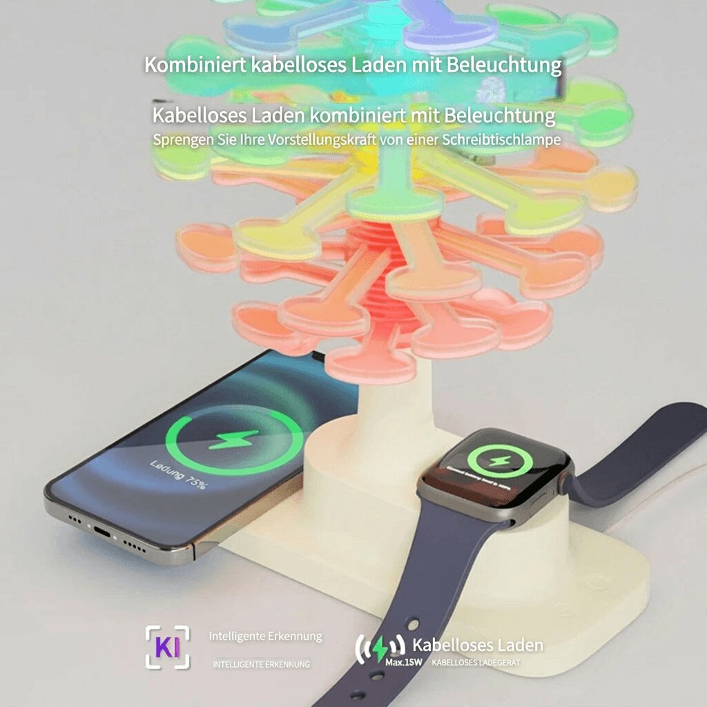 Bordlampe med oplader | RGB ambient lys | Spiraltræ design | Spiralhave
