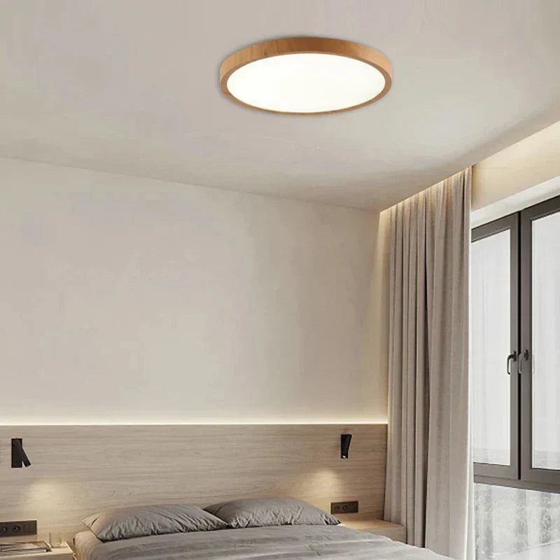 Ultrathin Valnød Rund Loftlampe til Moderne Stil