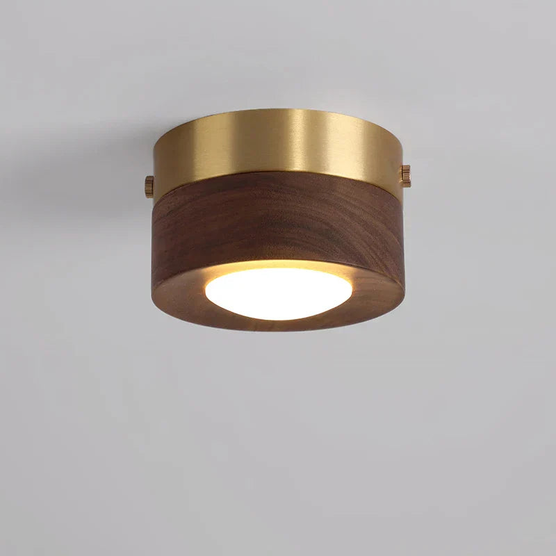 Træ LED Loftlampe med Valnøddefinish og Minimalistisk Rundt Design